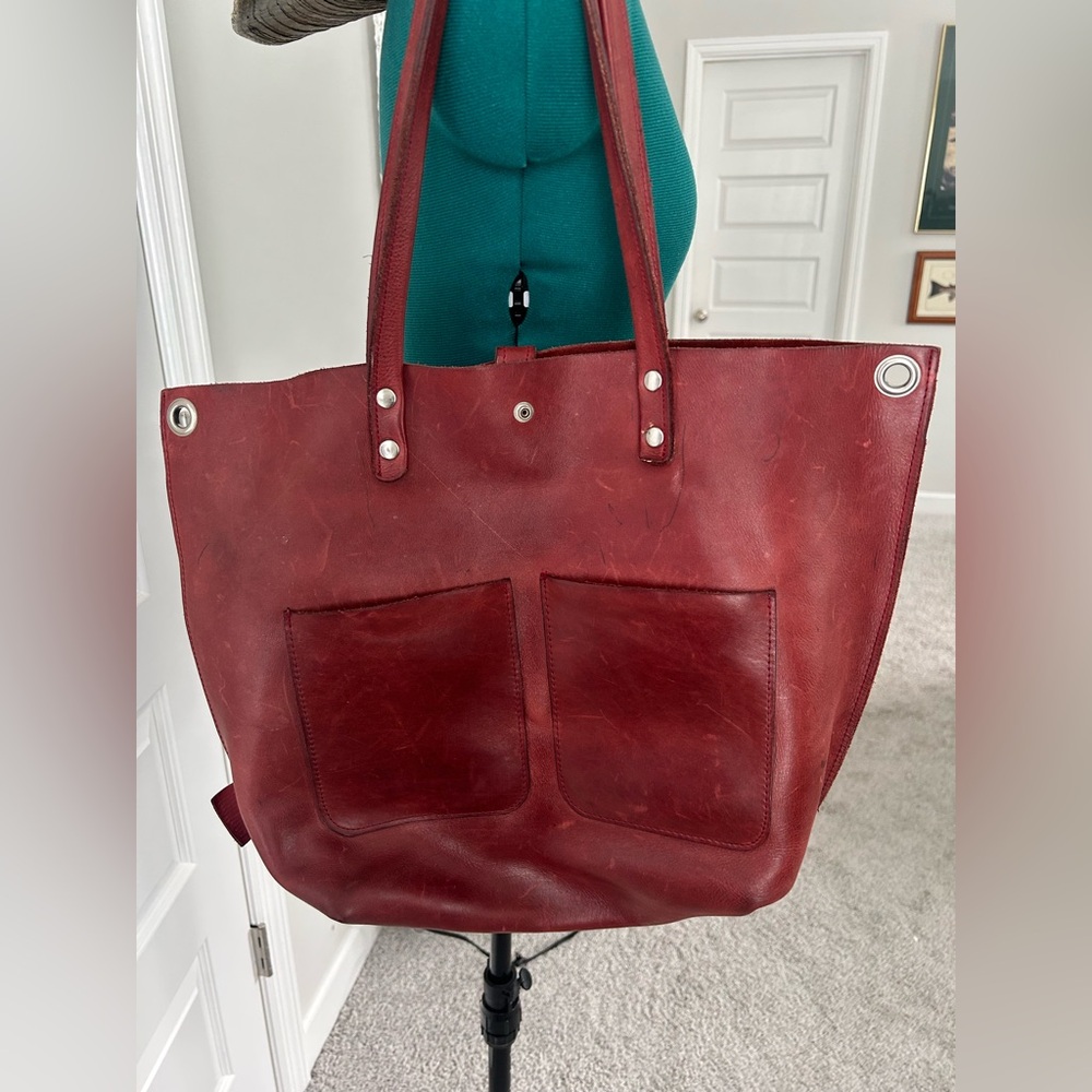 Red Leather Tote Bag